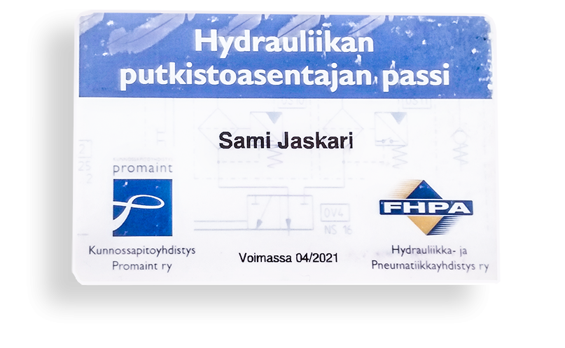 Sami Jaskarin hydrauliikka passi, Hydoservice Oy palvelee hydrauliikka ja pneumatiikka, Alajärvi Kurejoki Suomi.